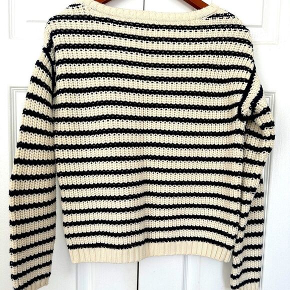 Tommy Hilfiger Cropped Sweater Cream Cable Knit Blue Striped Nautical Size M - Picture 4 of 10